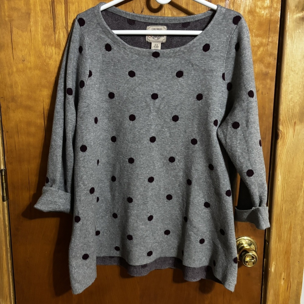 Arabella & Addison Women's Gray/Purple Polka Dot  Sweater 1X